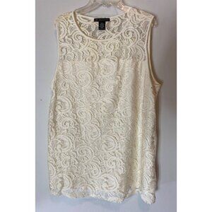 Jones New York Sleeveless Top Off White Lace Overlay Shirt Large